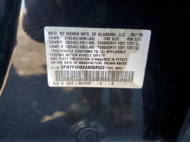 2010 Honda Pilot Touring VIN: 5FNYF4H8XAB008922 Lot: 62648854