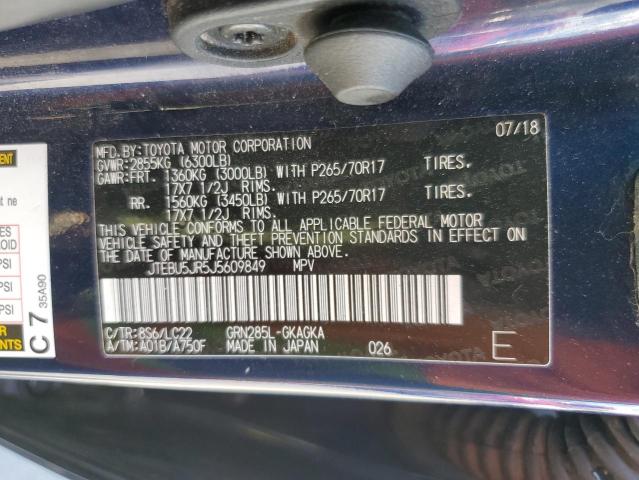 2018 Toyota 4Runner Sr5/Sr5 Premium VIN: JTEBU5JR5J5609849 Lot: 61339574