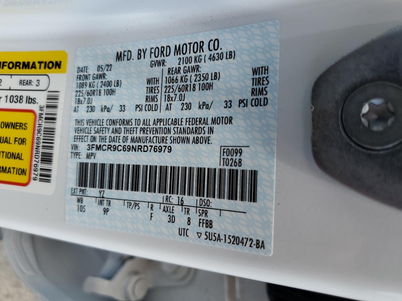 3FMCR9C69NRD76979 2022 Ford Bronco Sport Outer Banks