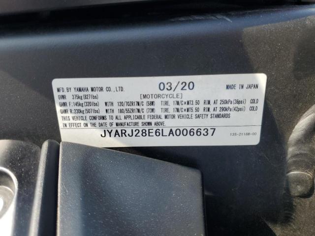 2020 YAMAHA YZFR6 JYARJ28E6LA006637