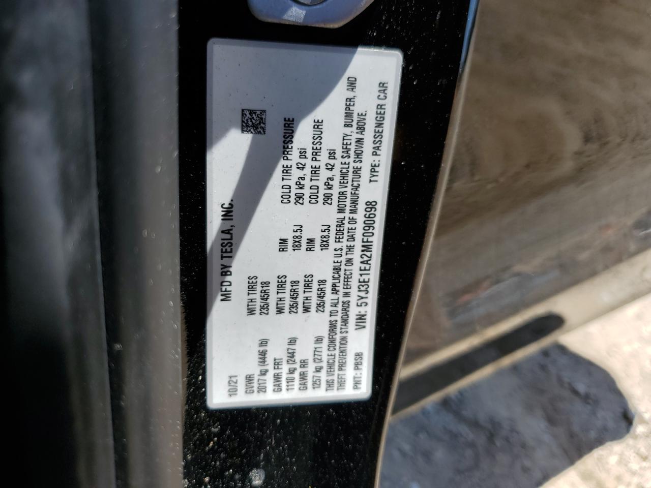 5YJ3E1EA2MF090698 2021 Tesla Model 3