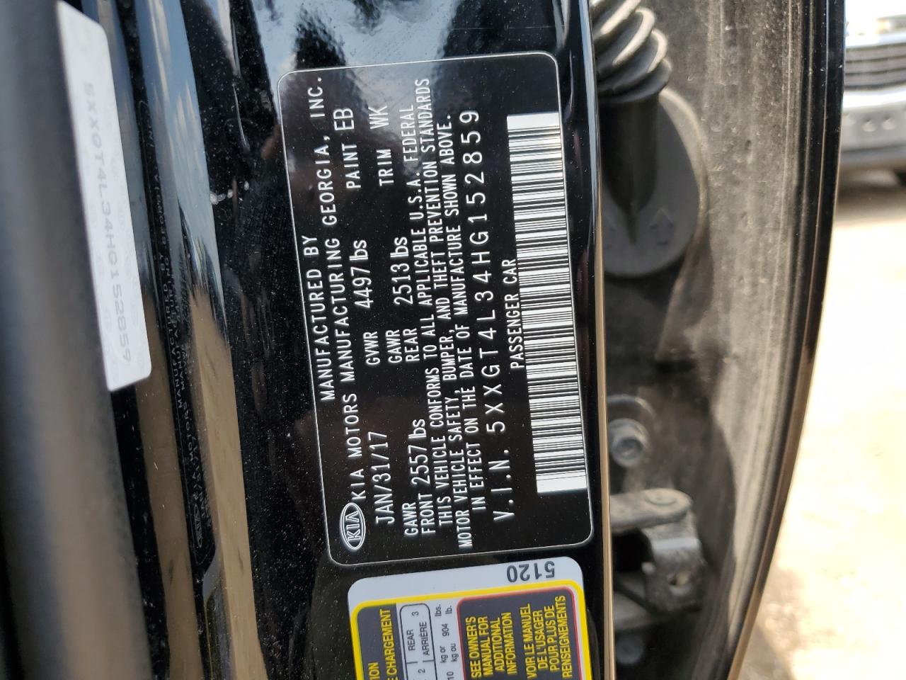 5XXGT4L34HG152859 2017 Kia Optima Lx