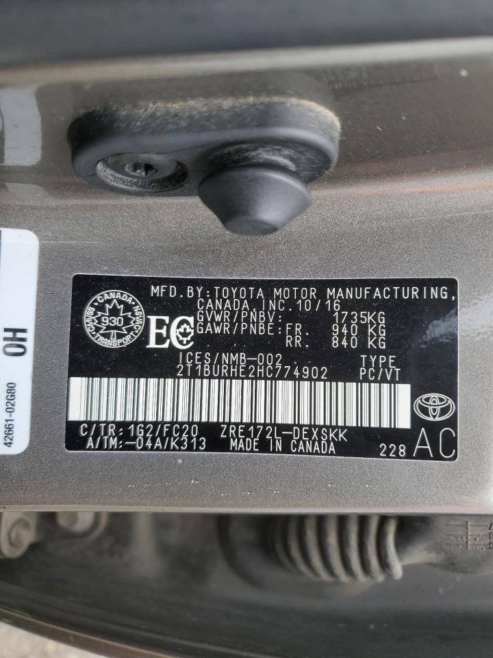 2T1BURHE2HC774902 TOYOTA COROLLA 2017