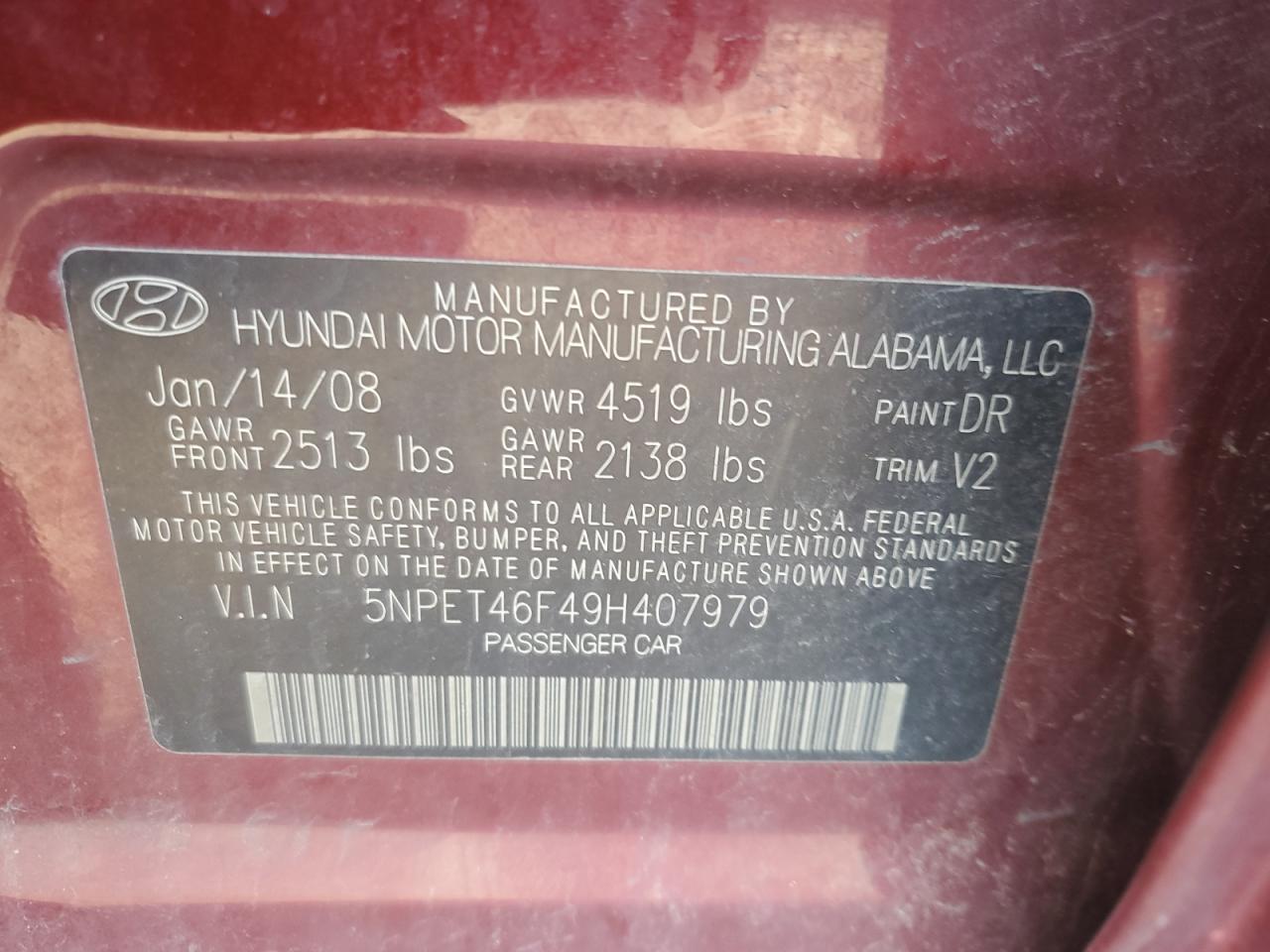 5NPET46F49H407979 2009 Hyundai Sonata Gls