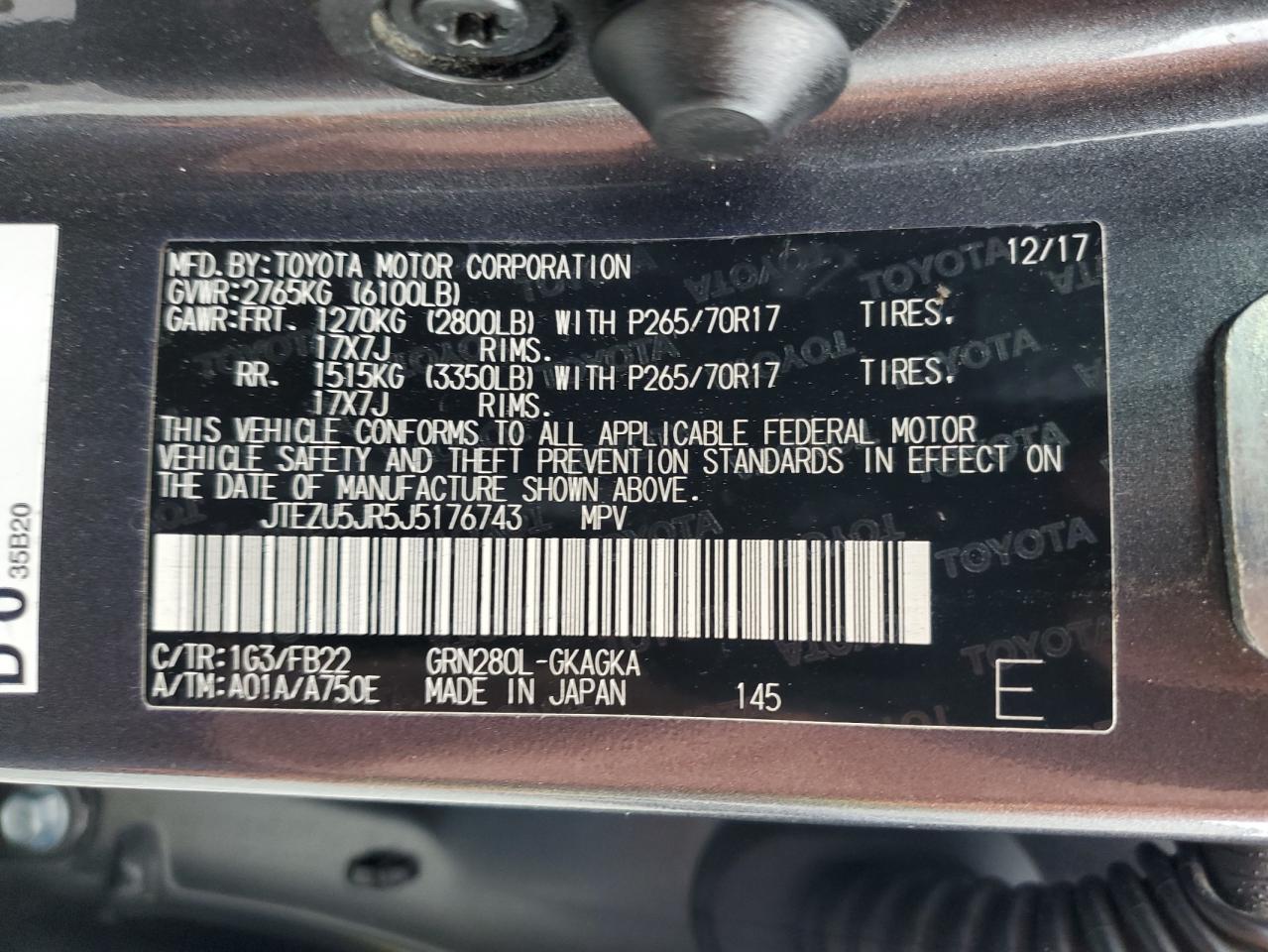 JTEZU5JR5J5176743 2018 Toyota 4Runner Sr5