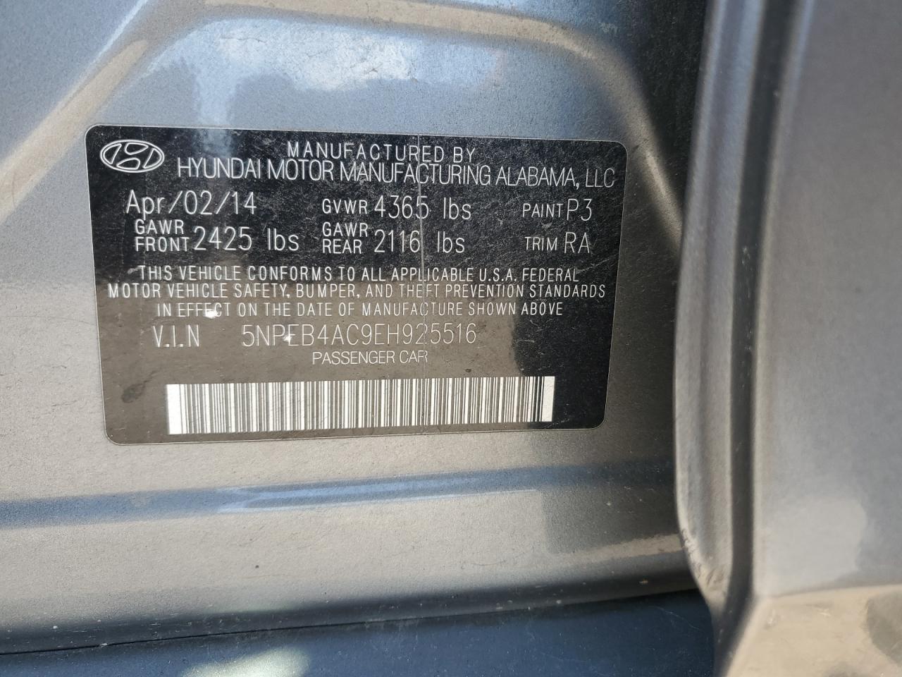 5NPEB4AC9EH925516 2014 Hyundai Sonata Gls