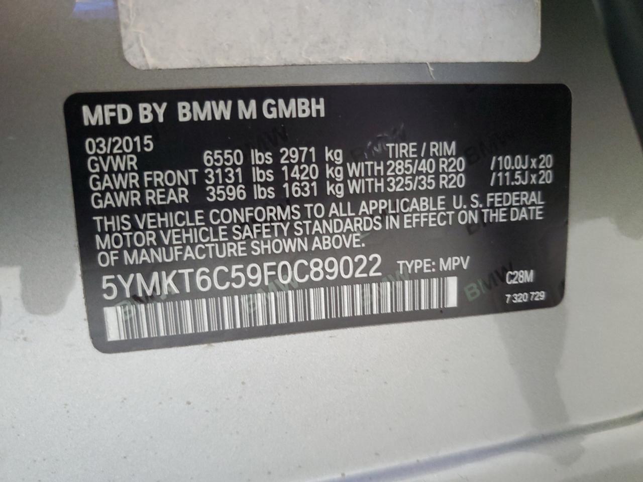 5YMKT6C59F0C89022 2015 BMW X5 M