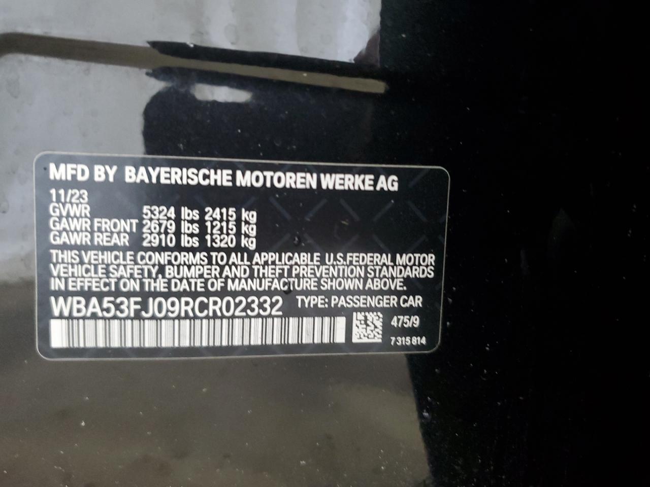 WBA53FJ09RCR02332 2024 BMW 530 Xi