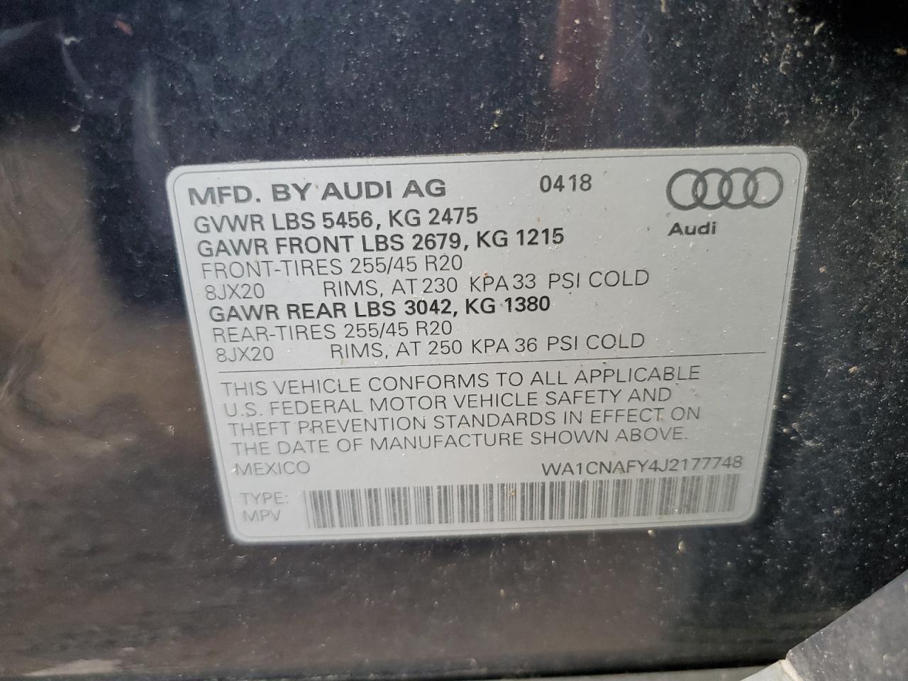 WA1CNAFY4J2177748 2018 Audi Q5 Prestige