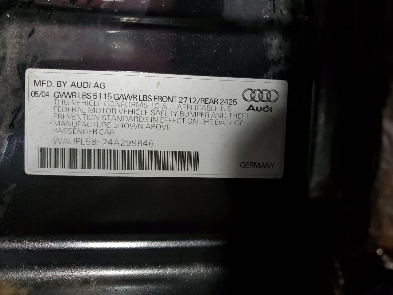 WAUPL58E24A299846 2004 Audi S4