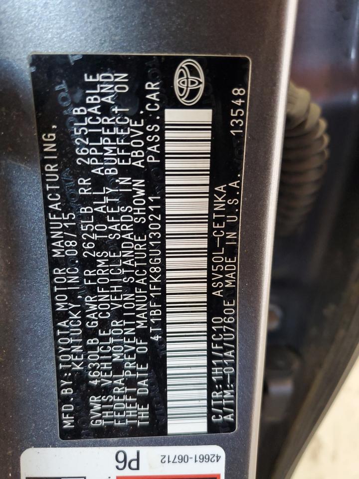 4T1BF1FK8GU130211 TOYOTA CAMRY 2016