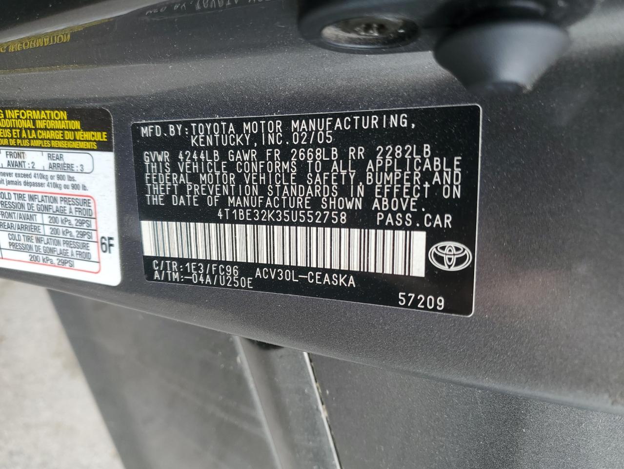 4T1BE32K35U552758 2005 Toyota Camry Le