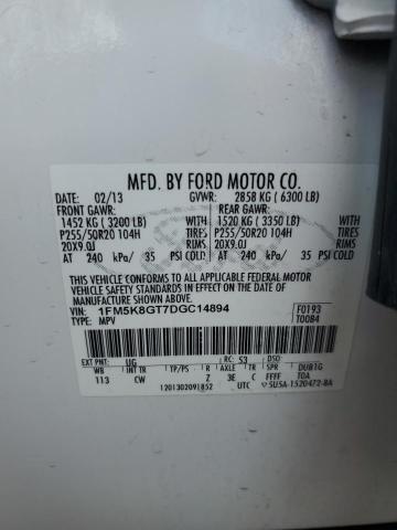 2013 Ford Explorer Sport VIN: 1FM5K8GT7DGC14894 Lot: 62064384