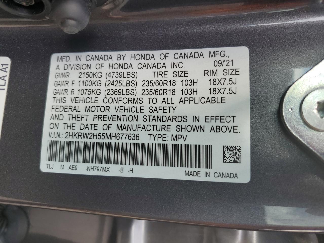 2HKRW2H55MH677636 2021 Honda Cr-V Ex