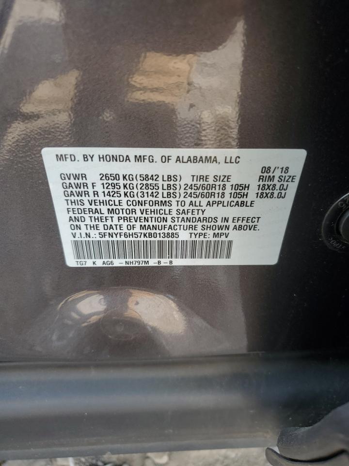 5FNYF6H57KB013885 2019 Honda Pilot Exl