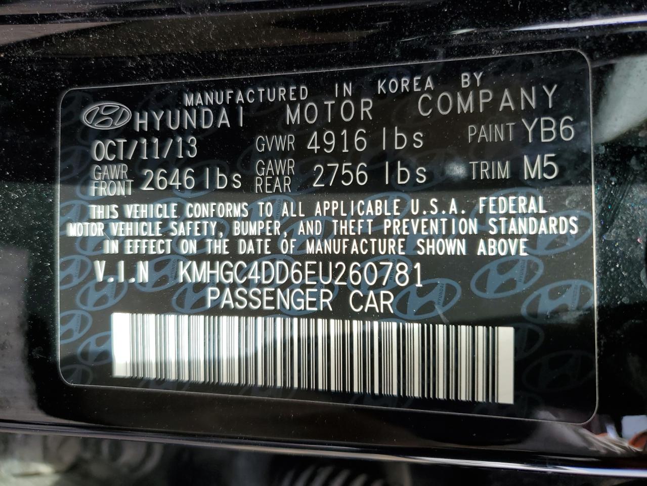 2014 Hyundai Genesis 3.8L vin: KMHGC4DD6EU260781