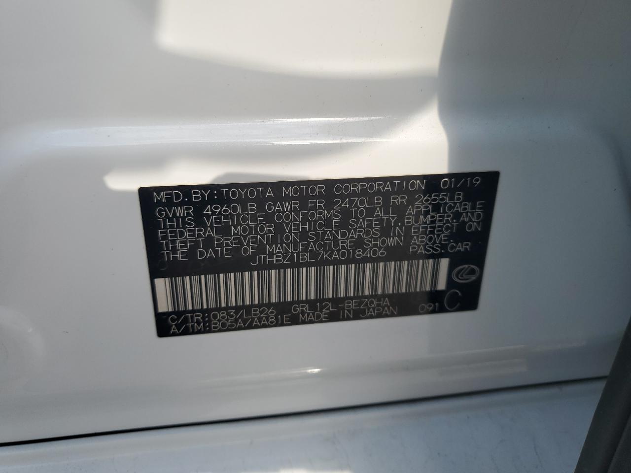 JTHBZ1BL7KA018406 2019 Lexus Gs 350 Base