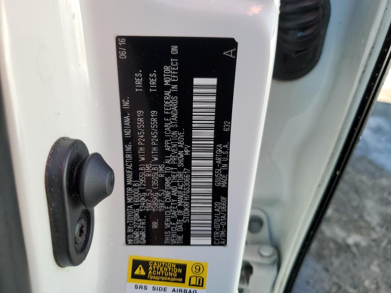 5TDDKRFH7GS306617 2016 Toyota Highlander Limited