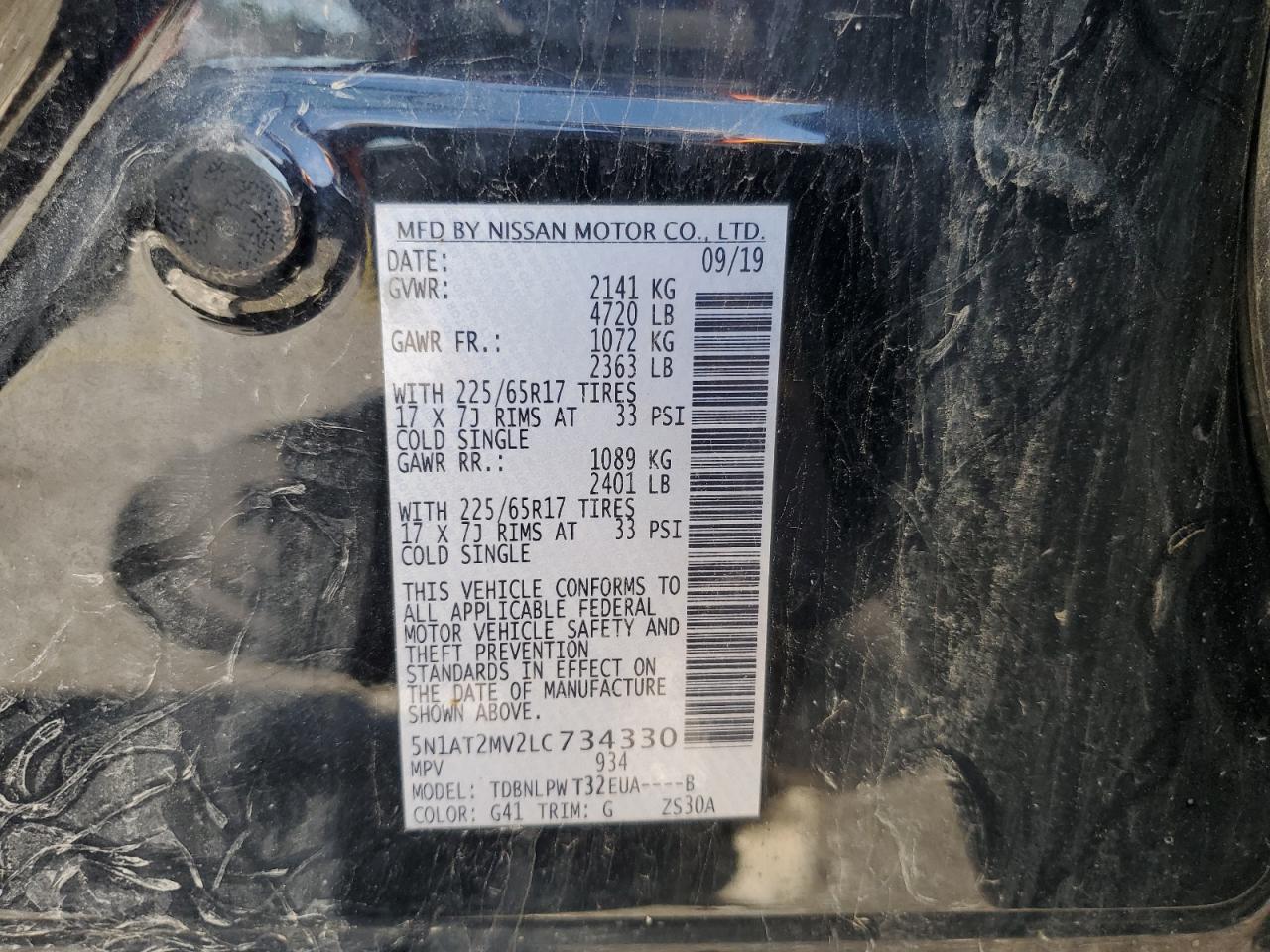 5N1AT2MV2LC734330 NISSAN ROGUE 2020