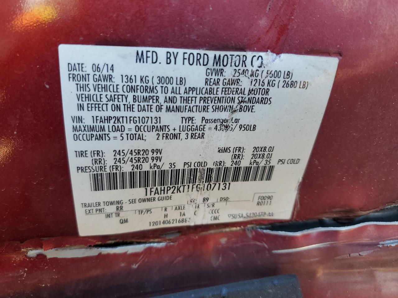 1FAHP2KT1FG107131 2015 Ford Taurus Sho