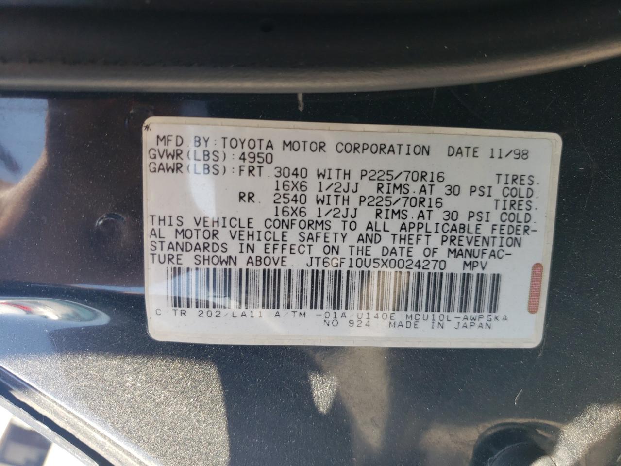 JT6GF10U5X0024270 1999 Lexus Rx 300