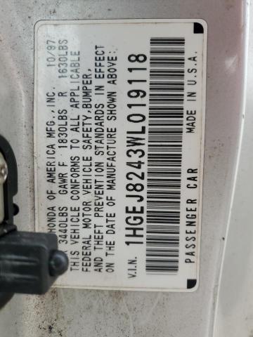 1998 Honda Civic Ex VIN: 1HGEJ8243WL019118 Lot: 62758934