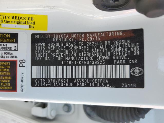 VIN 4T1BF1FK4GU139925 2016 Toyota Camry, LE no.12