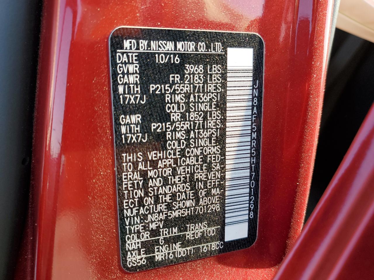 JN8AF5MR5HT701298 2017 Nissan Juke S