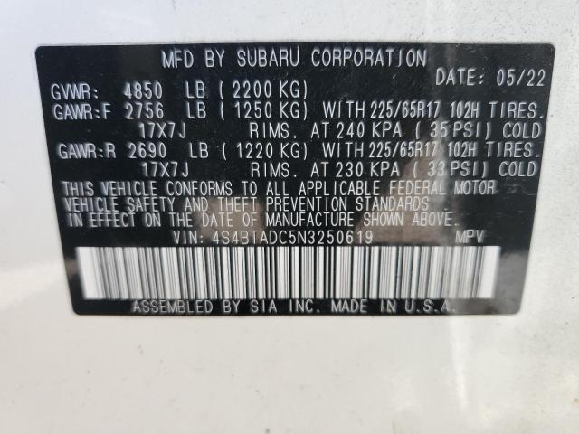 2022 Subaru Outback Premium VIN: 4S4BTADC5N3250619 Lot: 60884774