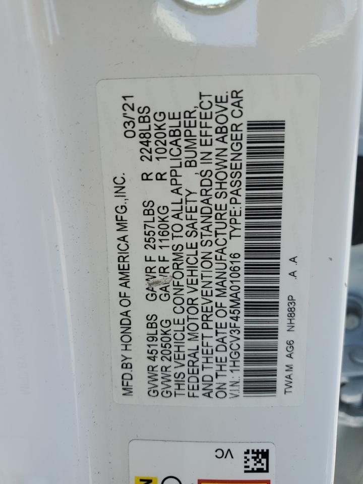 1HGCV3F45MA010616 2021 Honda Accord Hybrid Ex