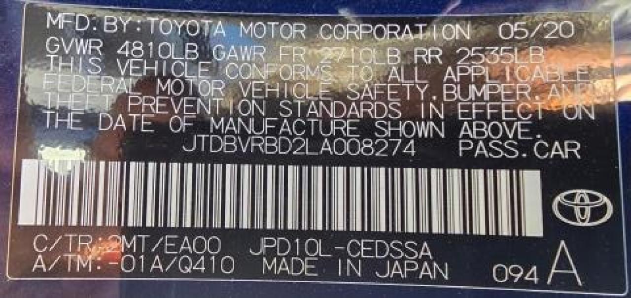 2020 Toyota Mirai vin: JTDBVRBD2LA008274