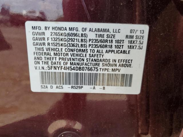 VIN 5FNYF4H54DB076675 2013 Honda Pilot, Exl no.13