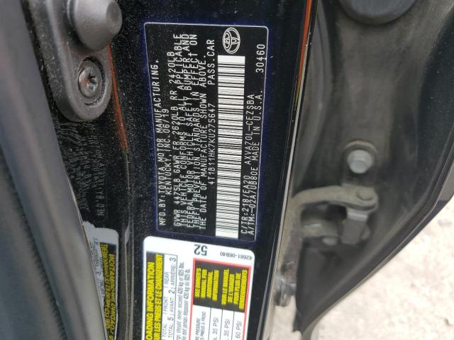 VIN 4T1B11HK7KU275647 2019 Toyota Camry, L no.12