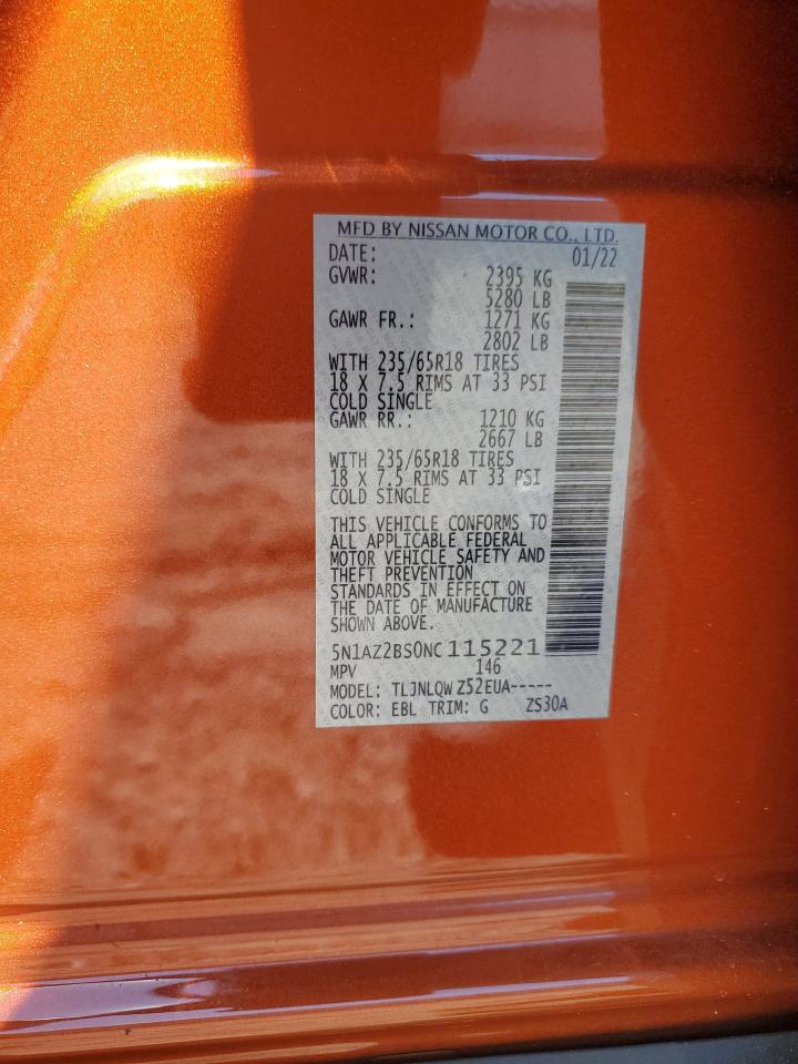 5N1AZ2BS0NC115221 2022 Nissan Murano Sv