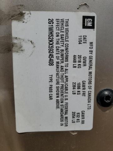 2005 Chevrolet Impala Ls VIN: 2G1WH52KX59245408 Lot: 61924434