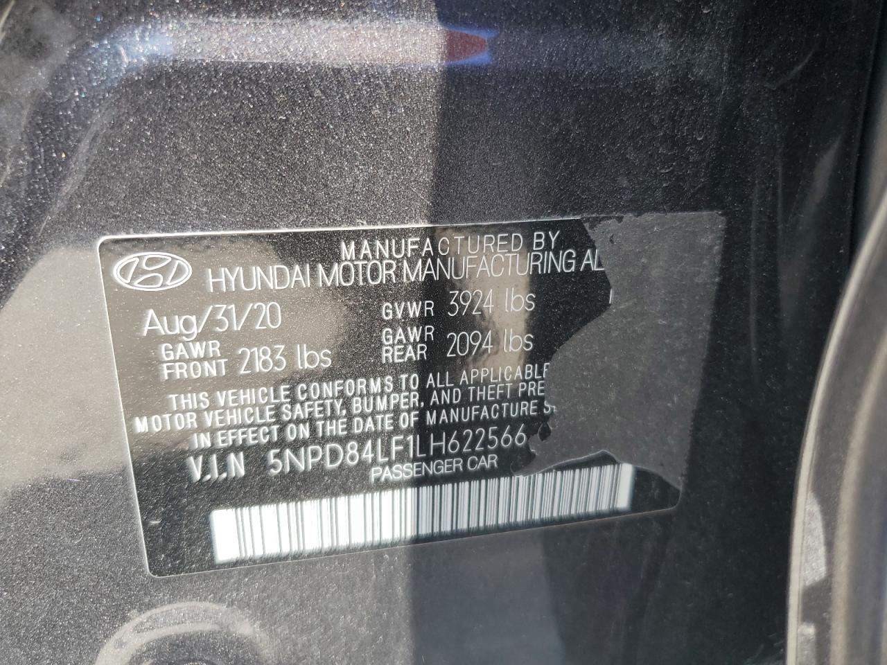 5NPD84LF1LH622566 2020 Hyundai Elantra Sel