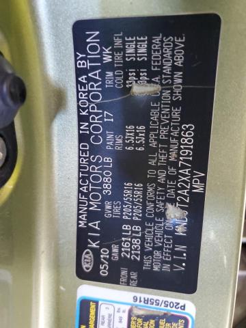 2010 Kia Soul + VIN: KNDJT2A2XA7191863 Lot: 61469904