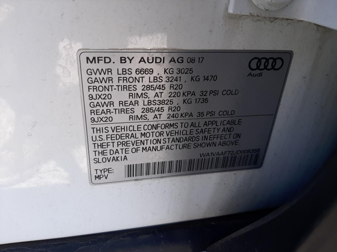 WA1VAAF72JD008358 2018 Audi Q7 Prestige