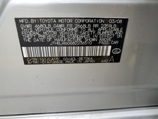 2008 Lexus Es 350 VIN: JTHBJ46G682236510 Lot: 61555434