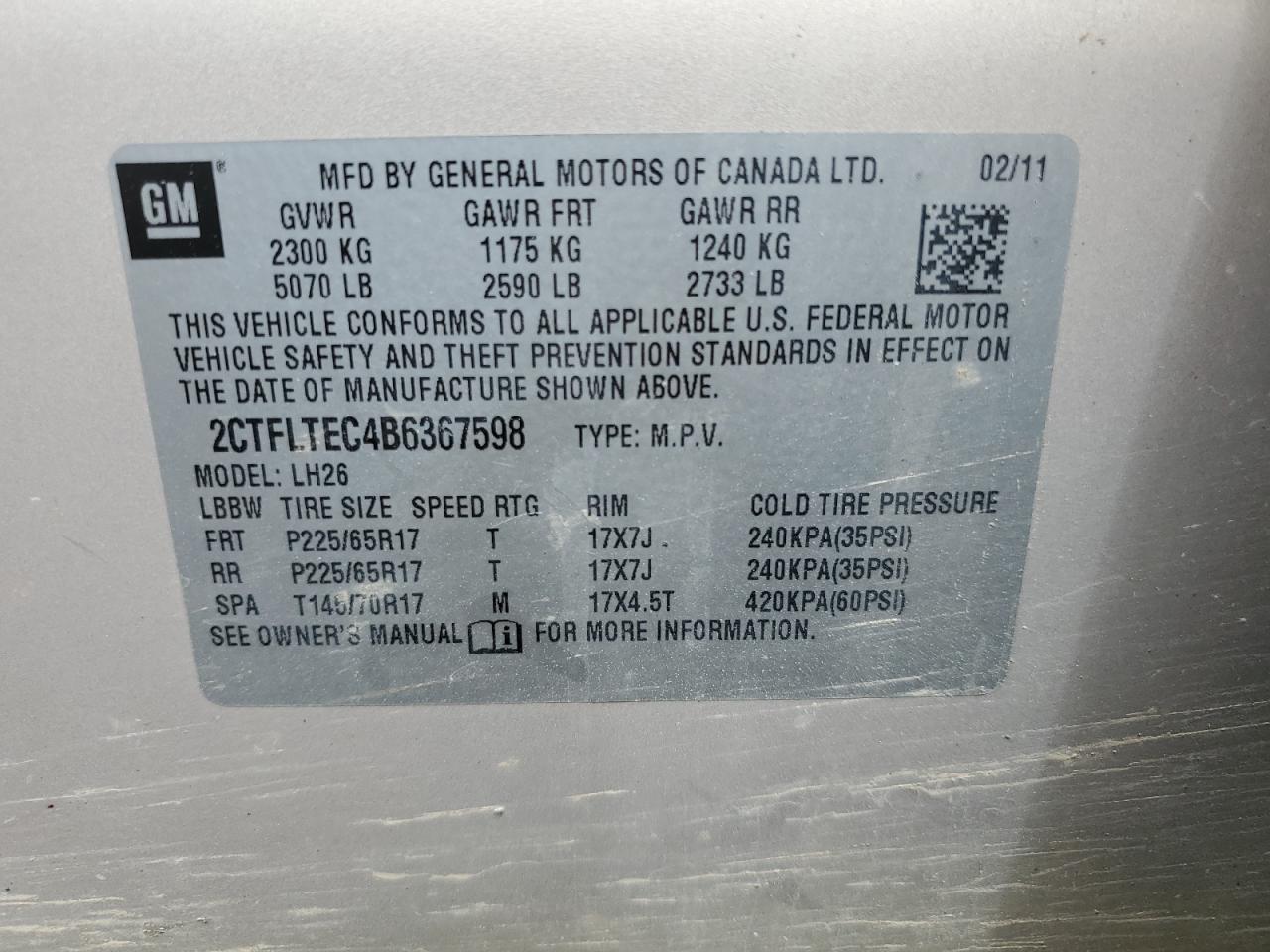 2CTFLTEC4B6367598 2011 GMC Terrain Sle