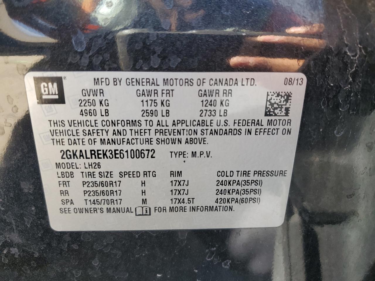 2GKALREK3E6100672 2014 GMC Terrain Sle