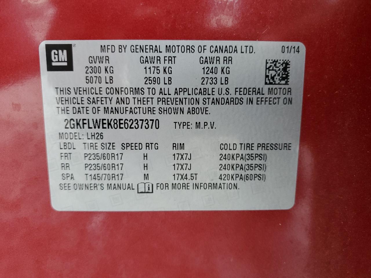 2GKFLWEK8E6237370 2014 GMC Terrain Sle