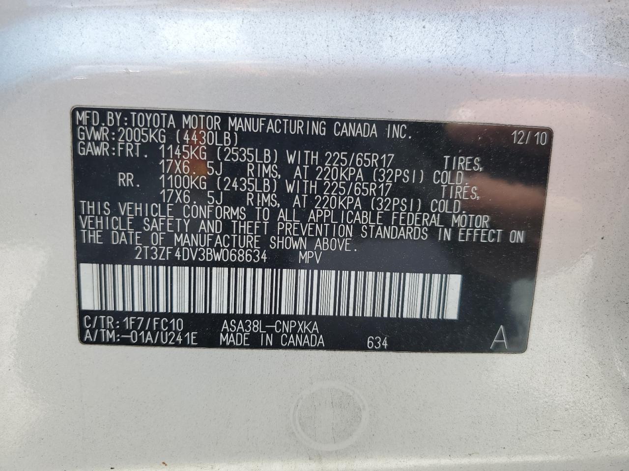2T3ZF4DV3BW068634 2011 Toyota Rav4