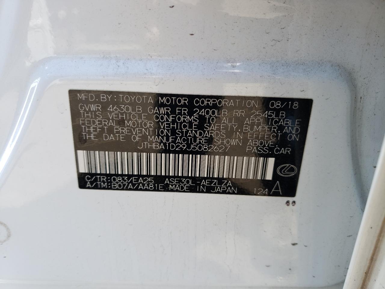 JTHBA1D29J5082627 2018 Lexus Is 300