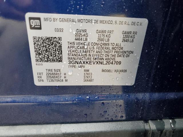 2022 Chevrolet Equinox Lt VIN: 3GNAXKEVXNL204709 Lot: 63066144