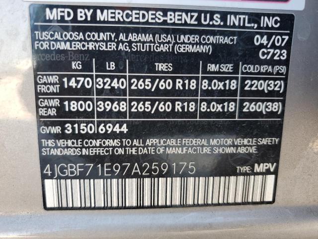 2007 Mercedes-Benz Gl 450 4Matic VIN: 4JGBF71E97A259175 Lot: 62429644