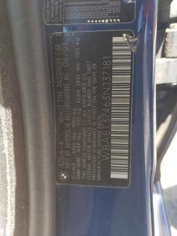 2003 BMW 325 I VIN: WBAET37463NJ37181 Lot: 61625024