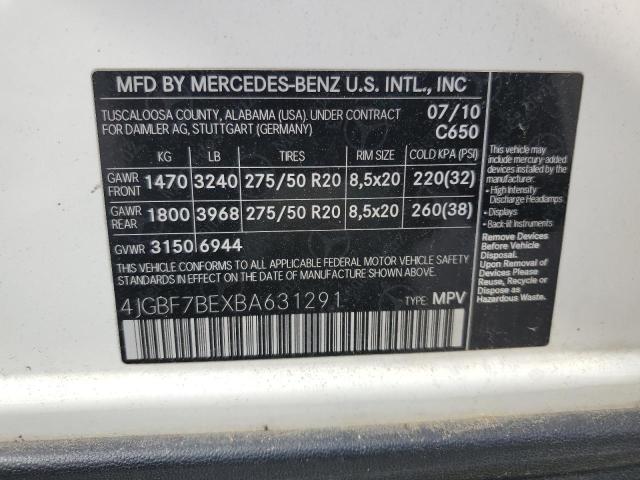 4JGBF7BEXBA631291 2011 Mercedes-Benz Gl 450 4Matic