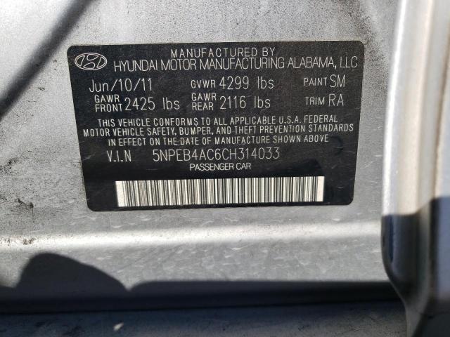 2012 Hyundai Sonata Gls VIN: 5NPEB4AC6CH314033 Lot: 61522154