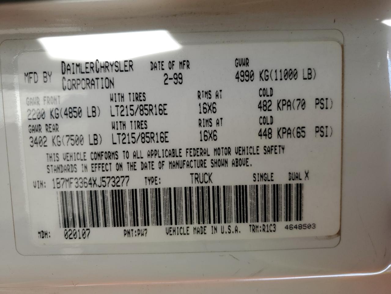 1B7MF3364XJ573277 1999 Dodge Ram 3500